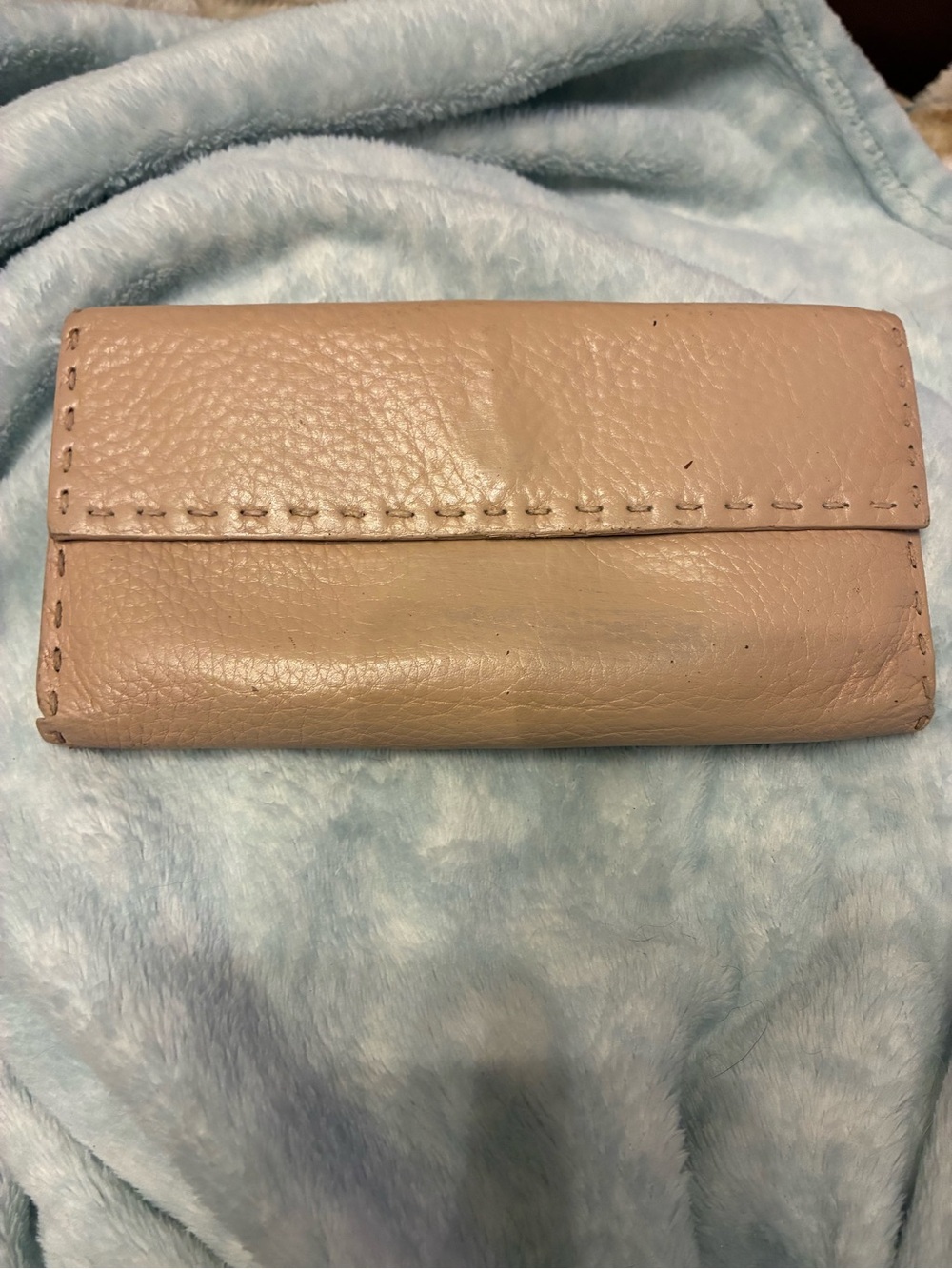 Fendi Beige Fold-Over Pebbled Leather Wallet